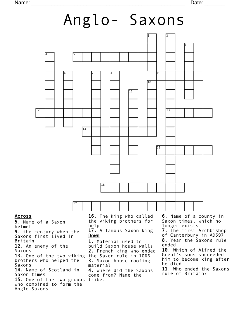 Anglo- Saxons Crossword