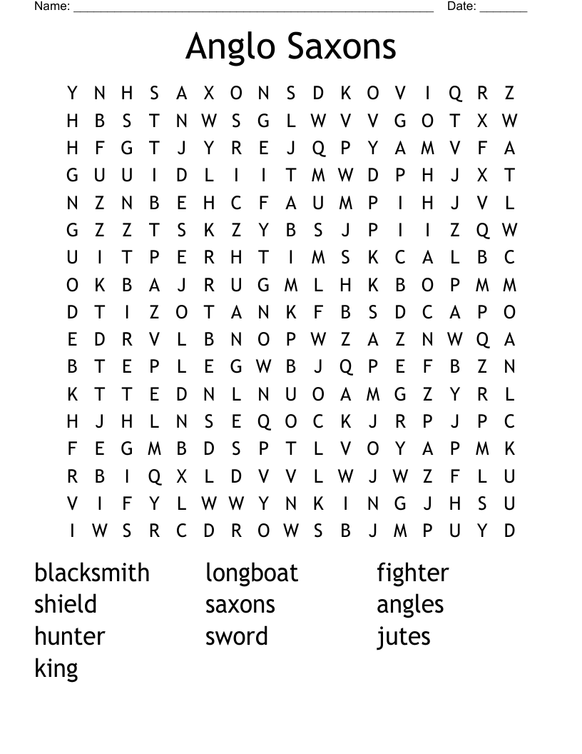 Anglo Saxons Word Search