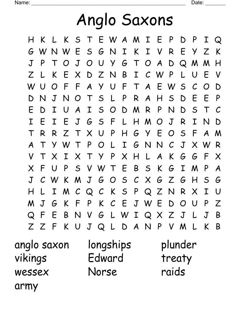 Anglo Saxons Word Search