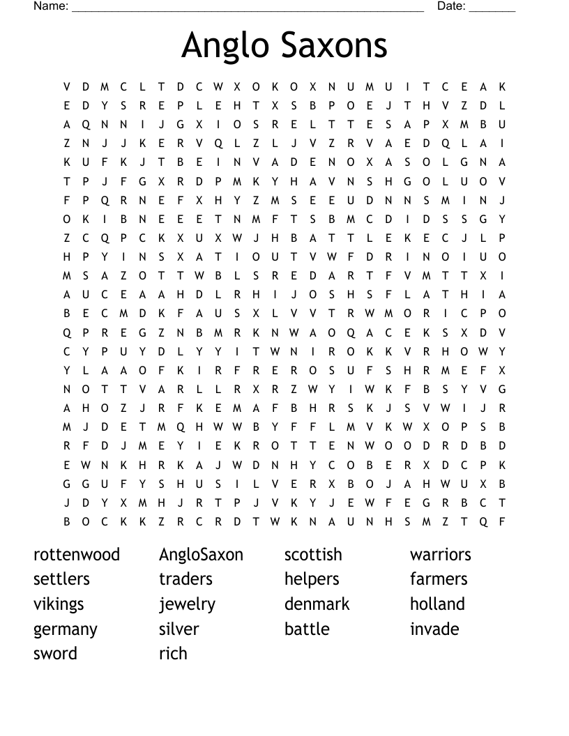 Anglo Saxons Word Search