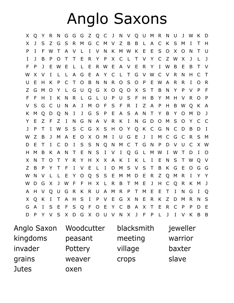 Anglo Saxons Word Search