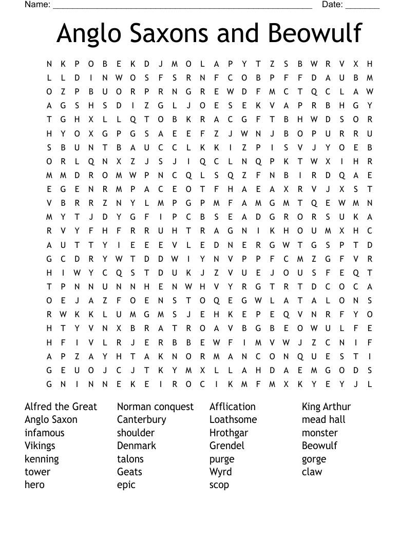Anglo Saxons and Beowulf Word Search