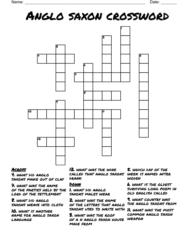 Anglo saxon crossword