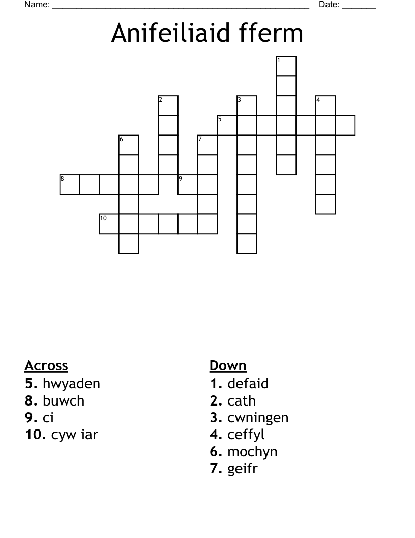 Anifeiliaid fferm Crossword