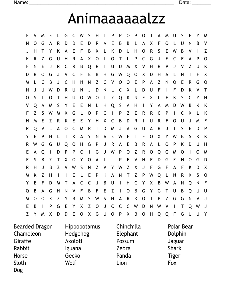 Animaaaaaalzz Word Search