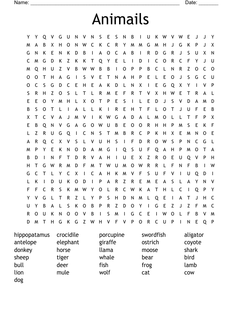 Animails Word Search