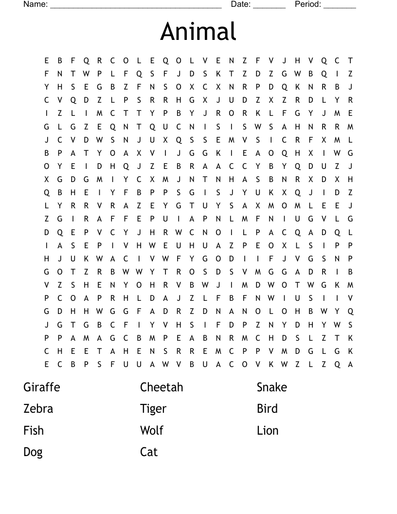 Animal Word Search