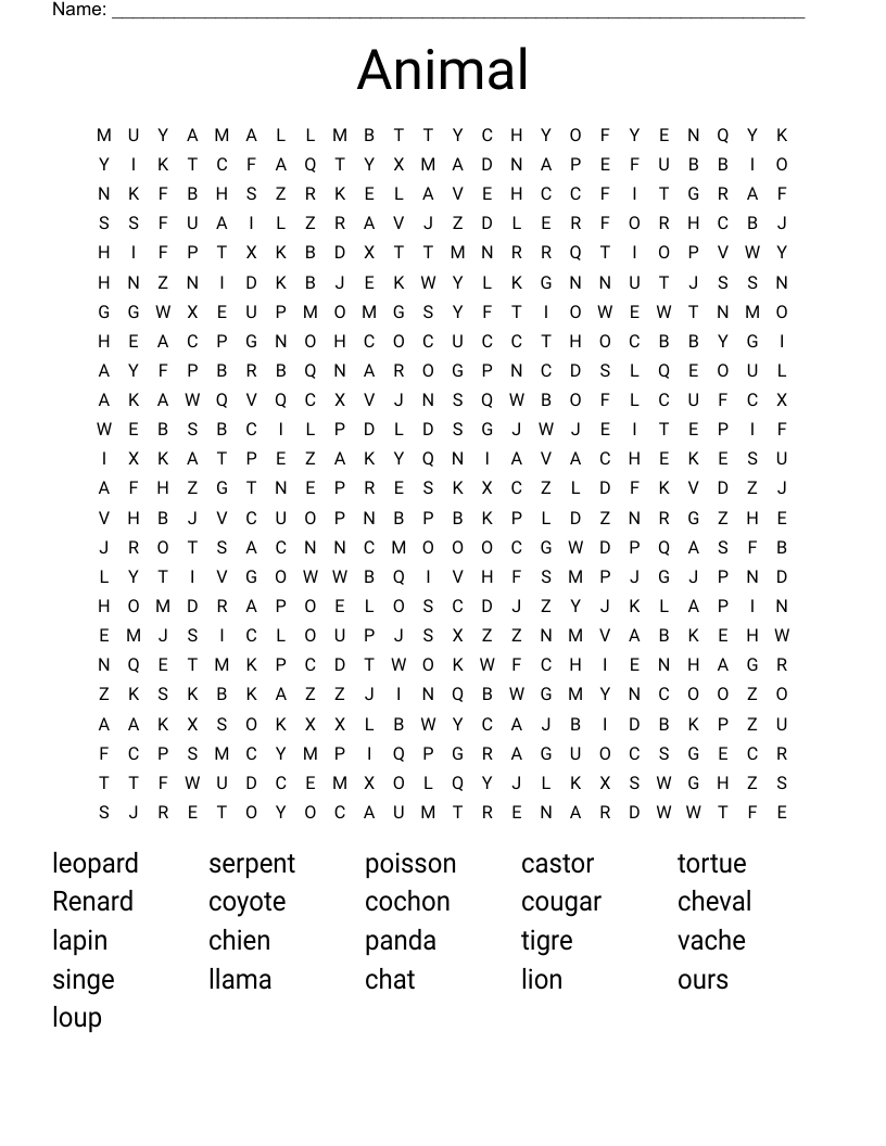 Animal Word Search