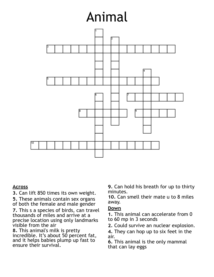 Animal Crossword