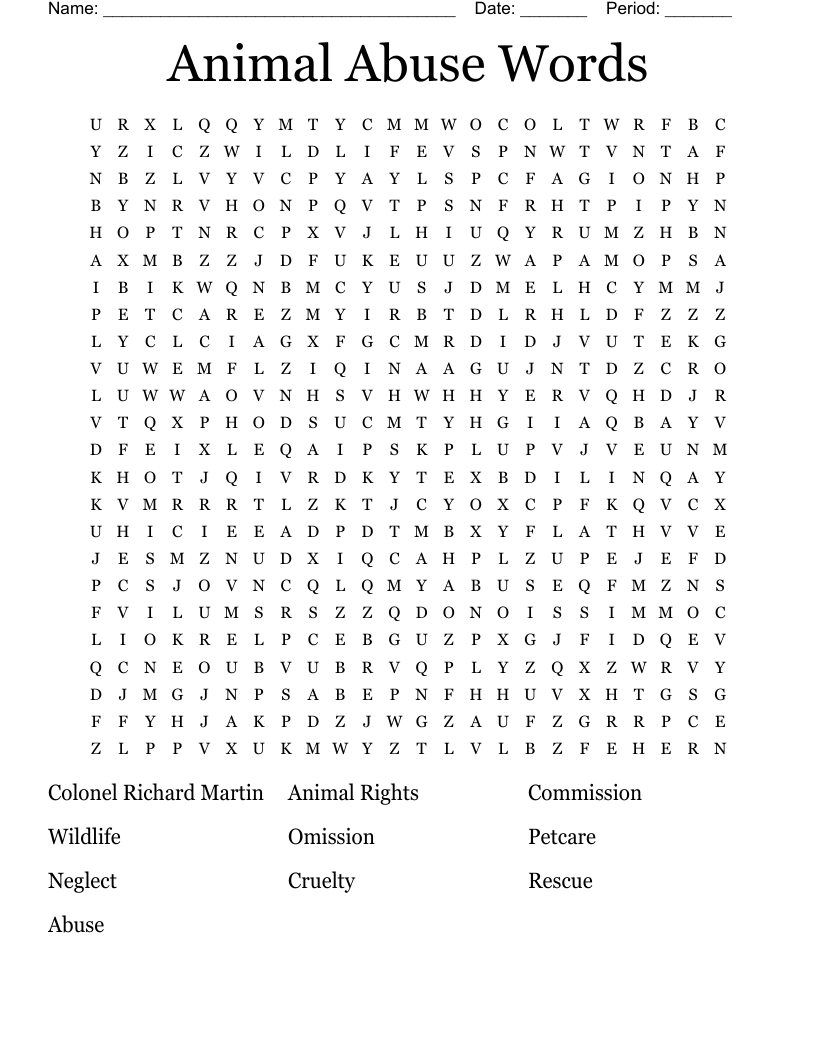 Animal Abuse Words Word Search