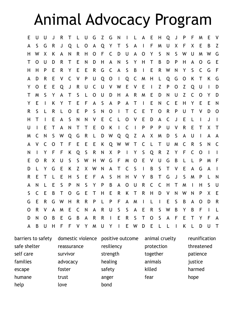 Animal Advocacy Program Word Search