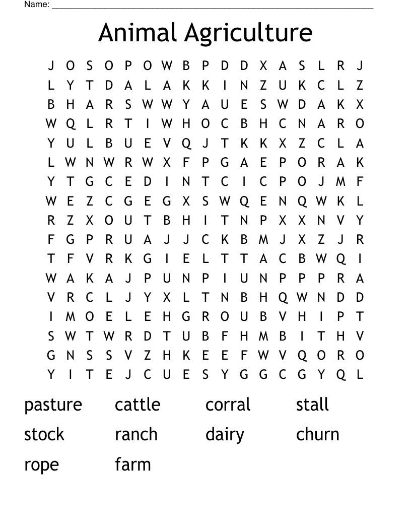 Animal Agriculture  Word Search