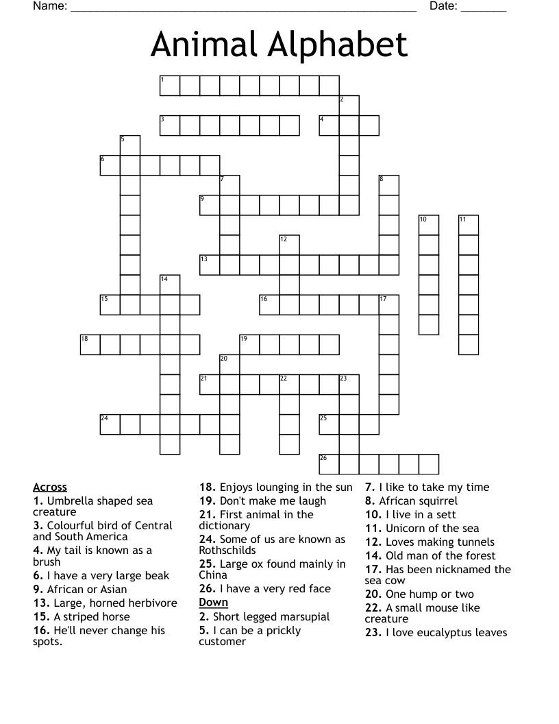 Animal Alphabet Crossword