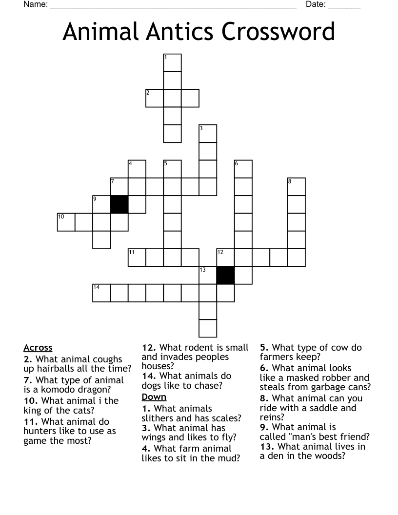 Animal Antics Crossword