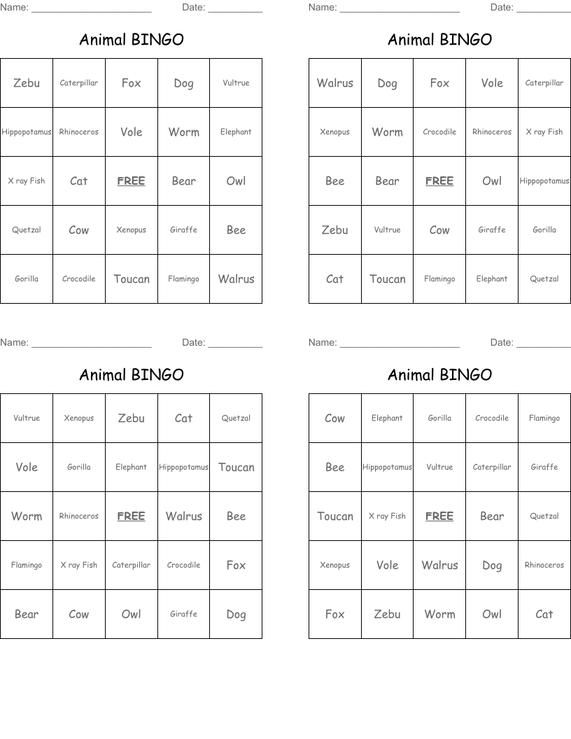 Animal BINGO