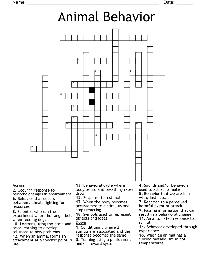 Animal Behavior Crossword