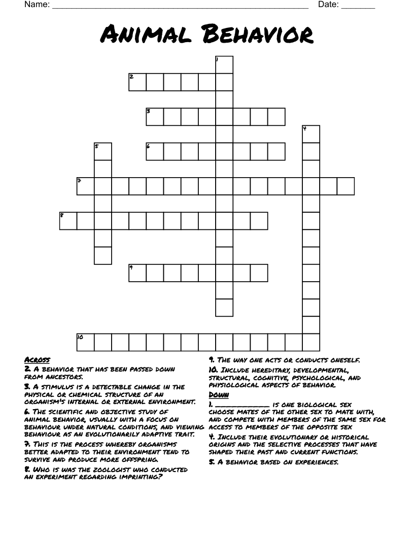 Animal Behavior Crossword