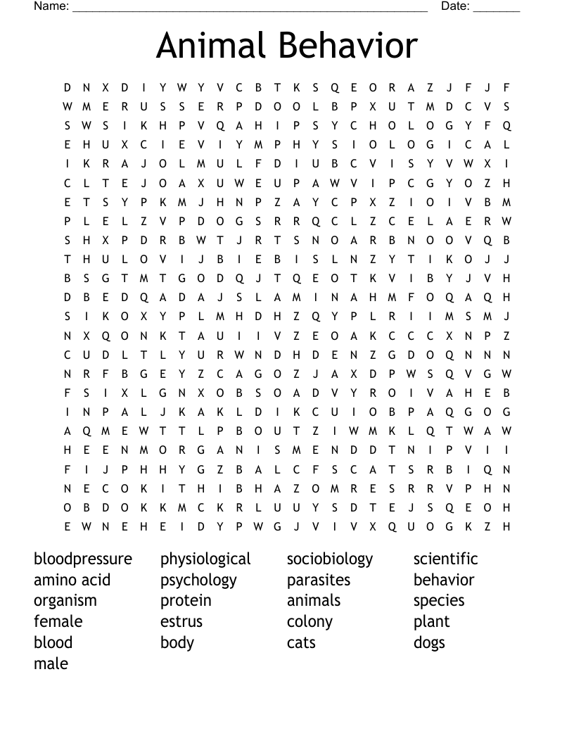 Animal Behavior Word Search