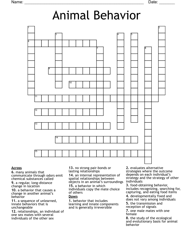 Animal Behavior Crossword