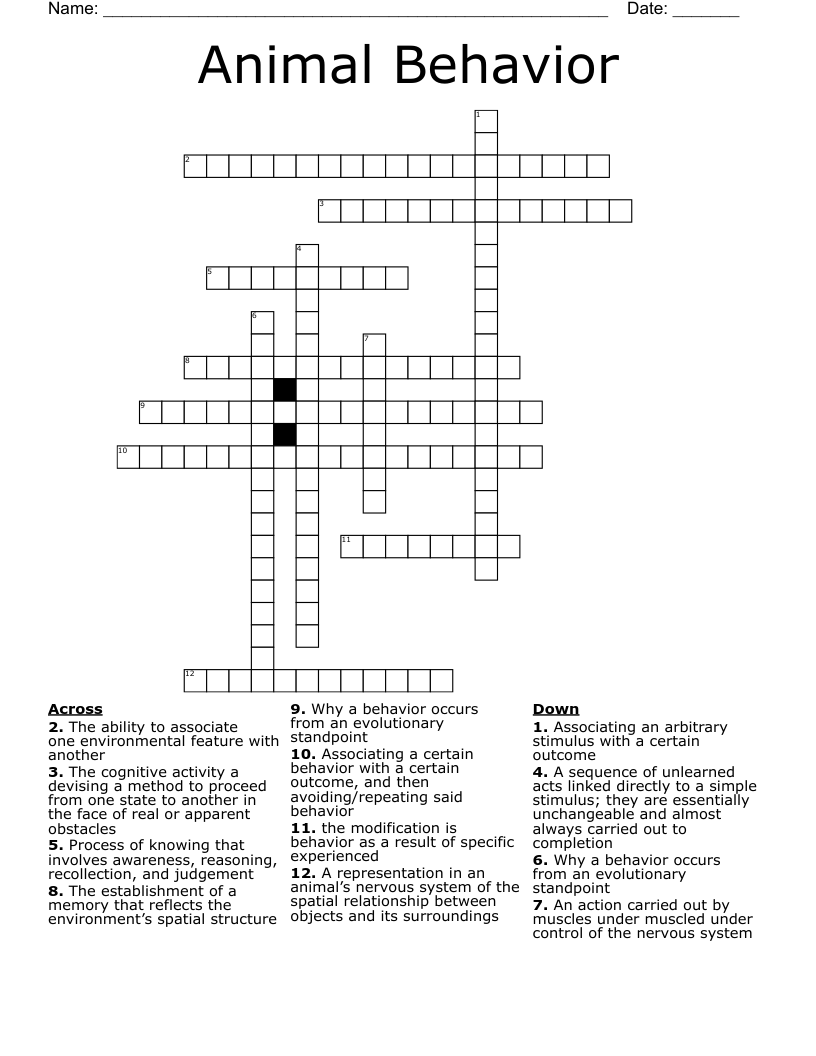 Animal Behavior Crossword