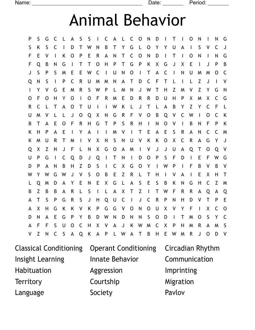 Animal Behavior Word Search