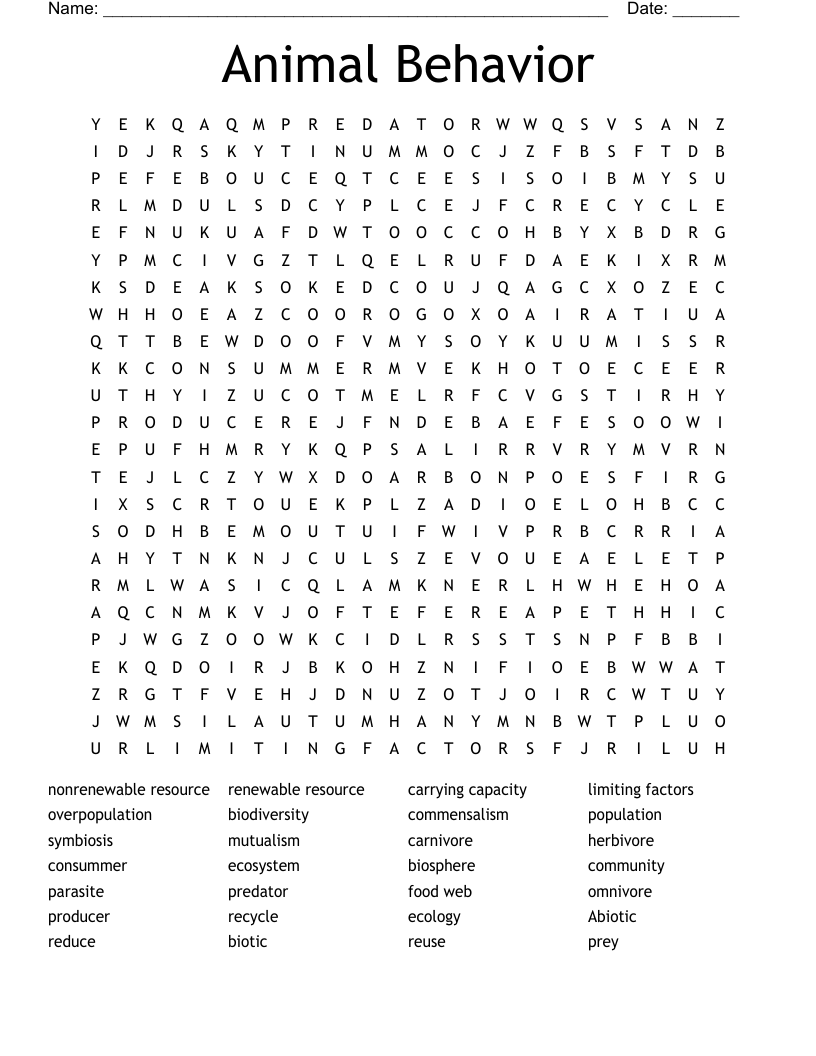 Animal Behavior Word Search