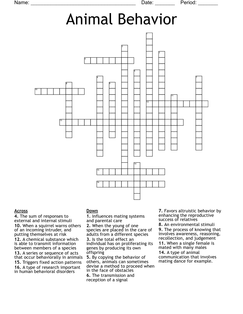 Animal Behavior Crossword