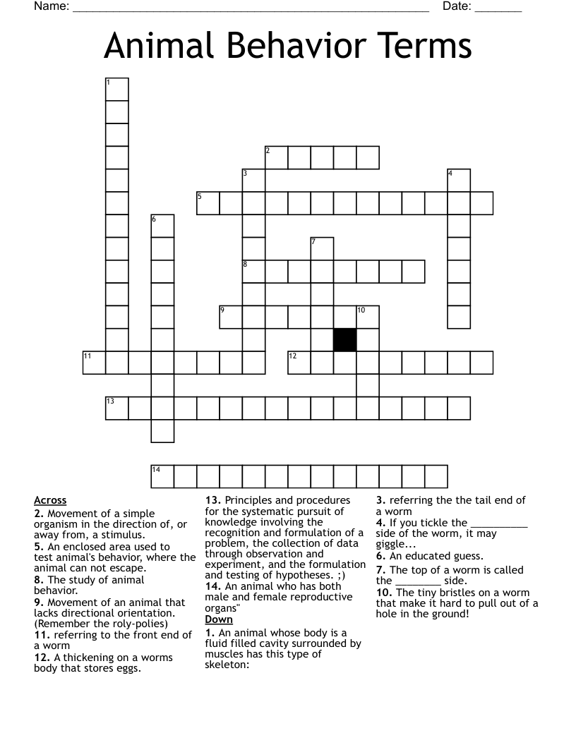Animal Behavior Terms Crossword