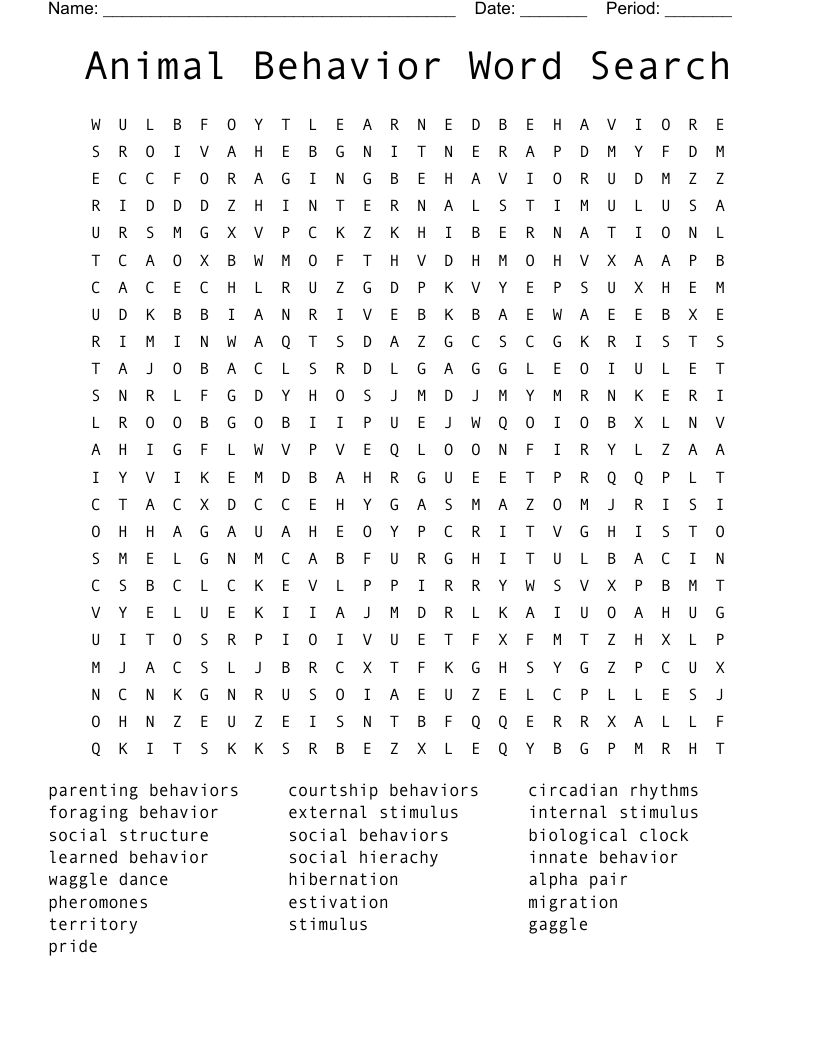 Animal Behavior Word Search