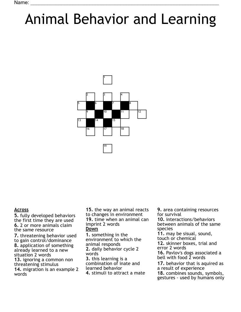 Animal Behavior and Learning Crossword
