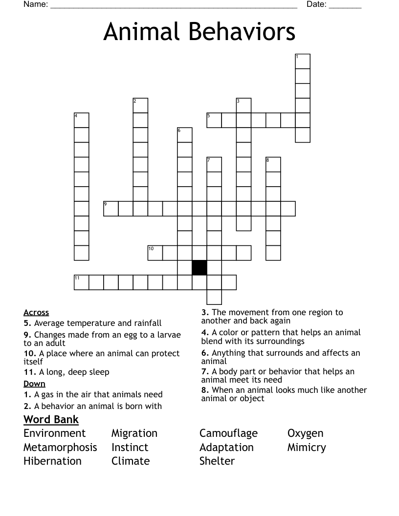 Animal Behaviors Crossword