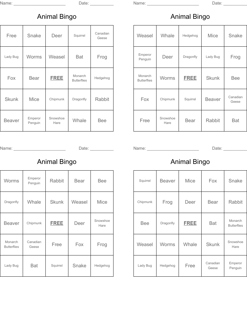 Animal Bingo