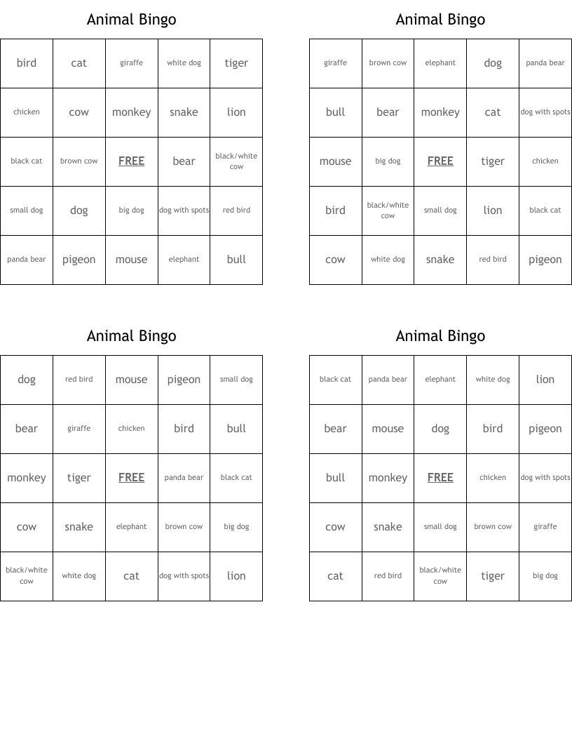 Animal Bingo