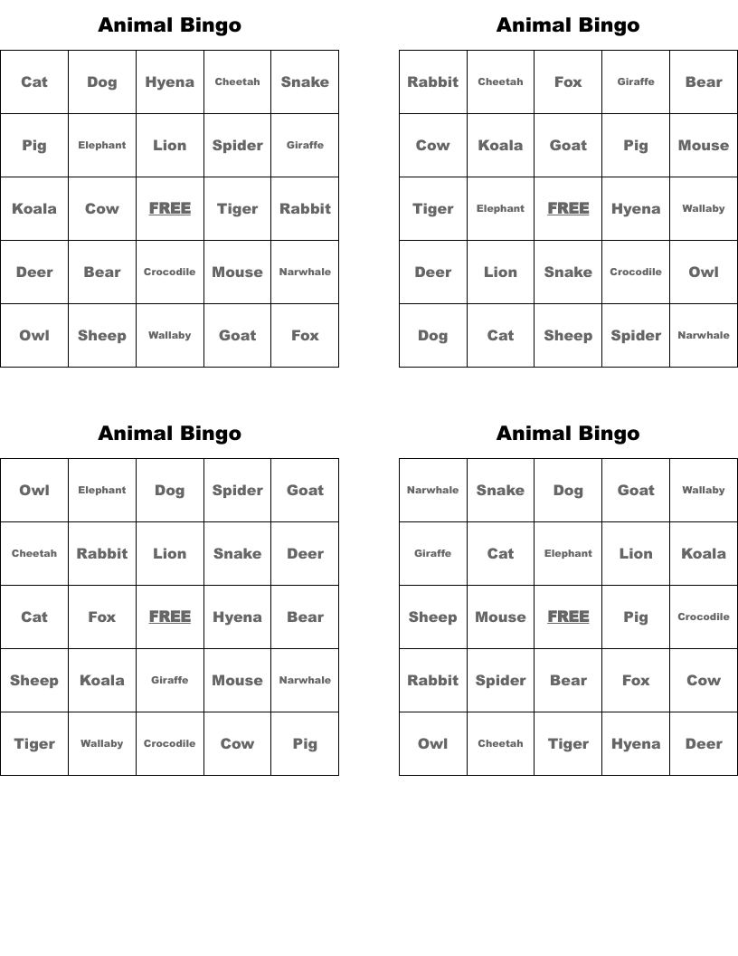 Animal Bingo