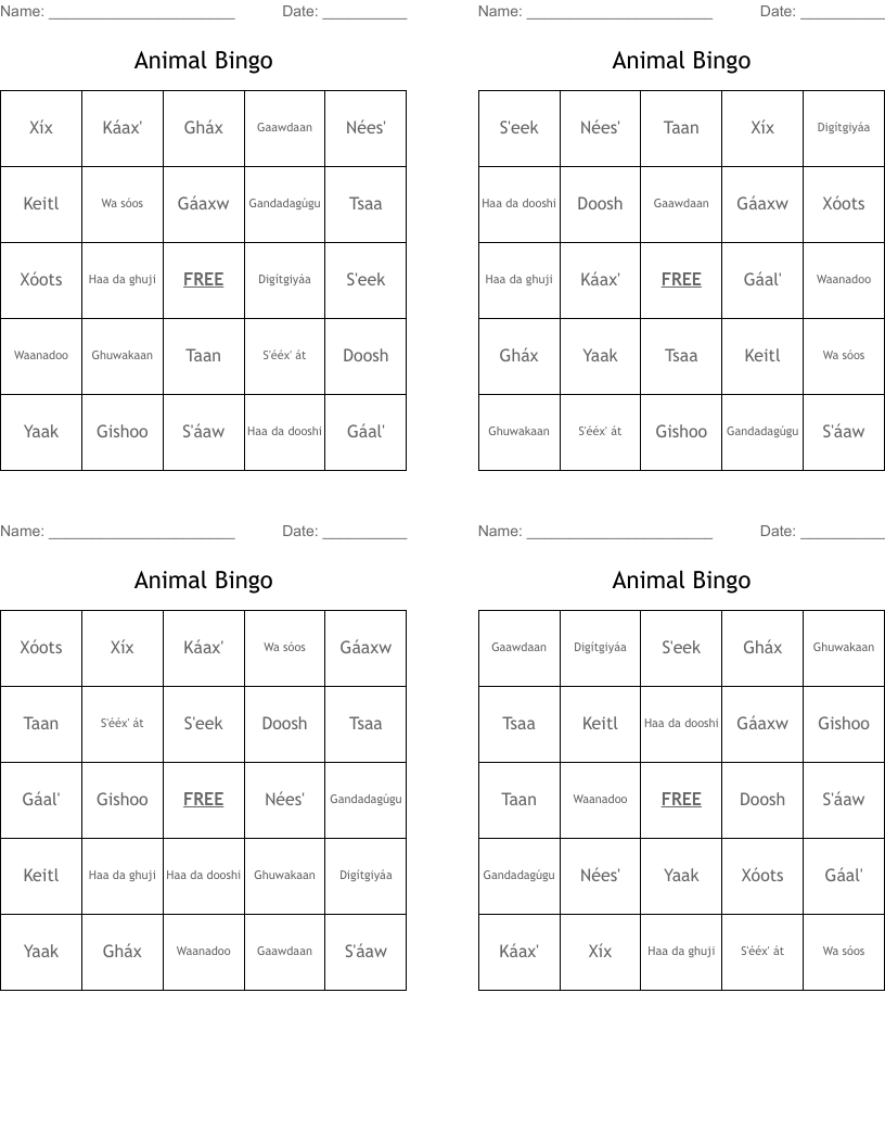 Animal Bingo