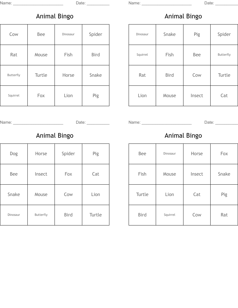Animal Bingo