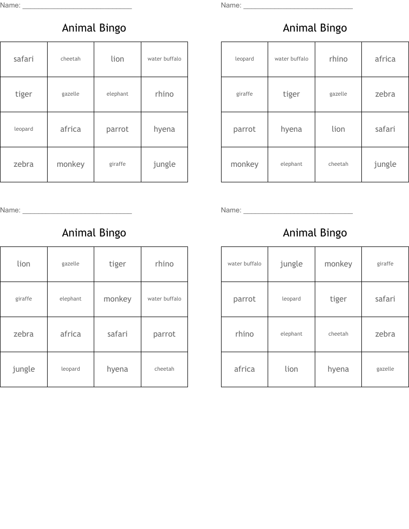 Animal Bingo