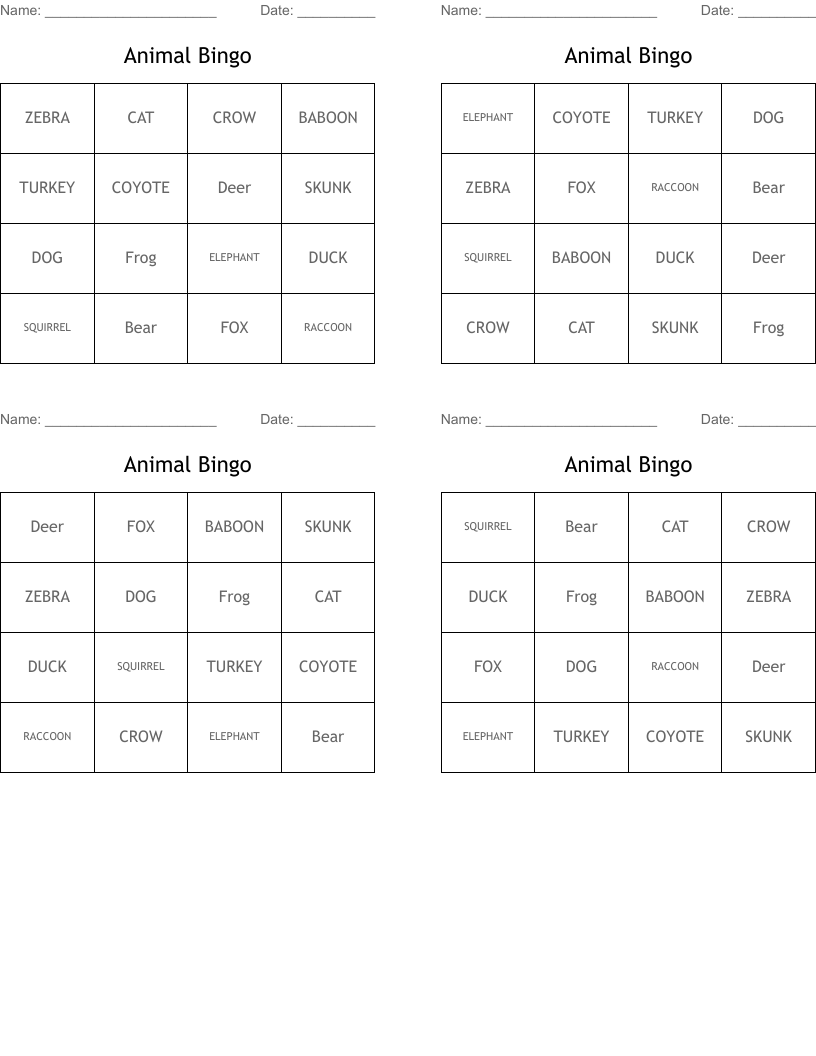 Animal Bingo