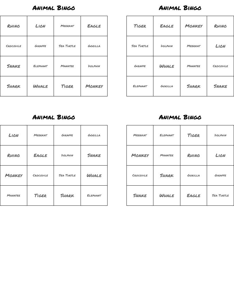 Animal Bingo