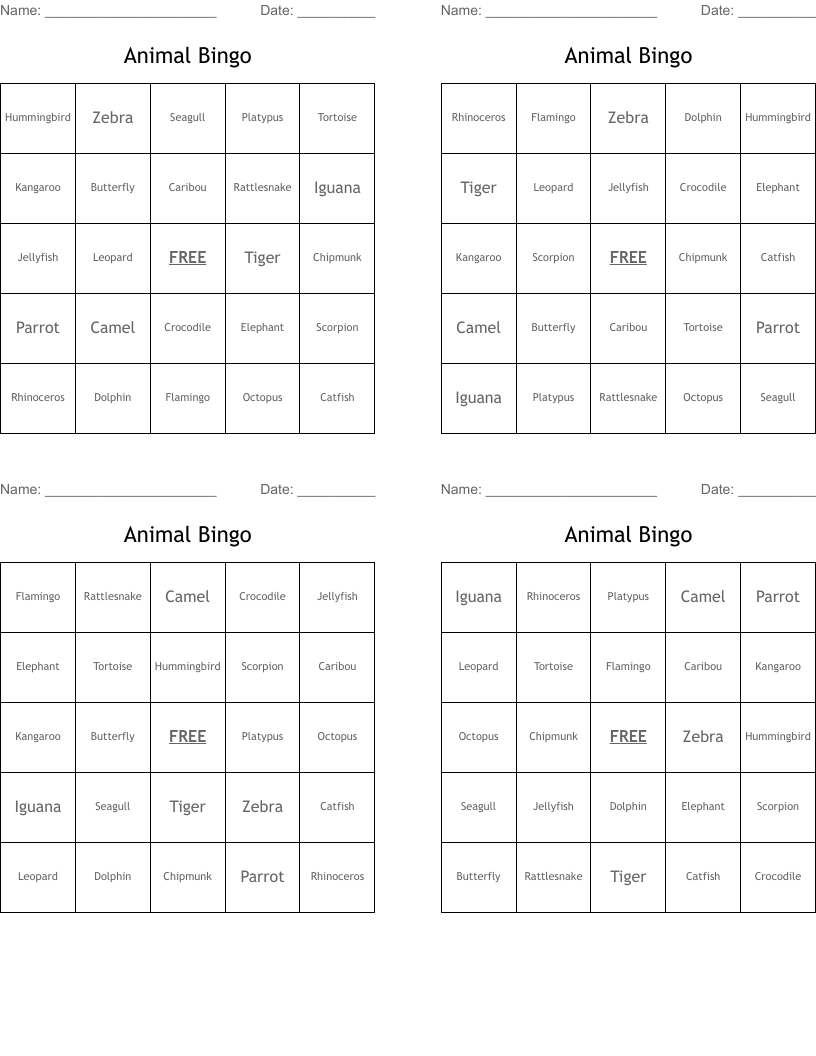 Animal Bingo