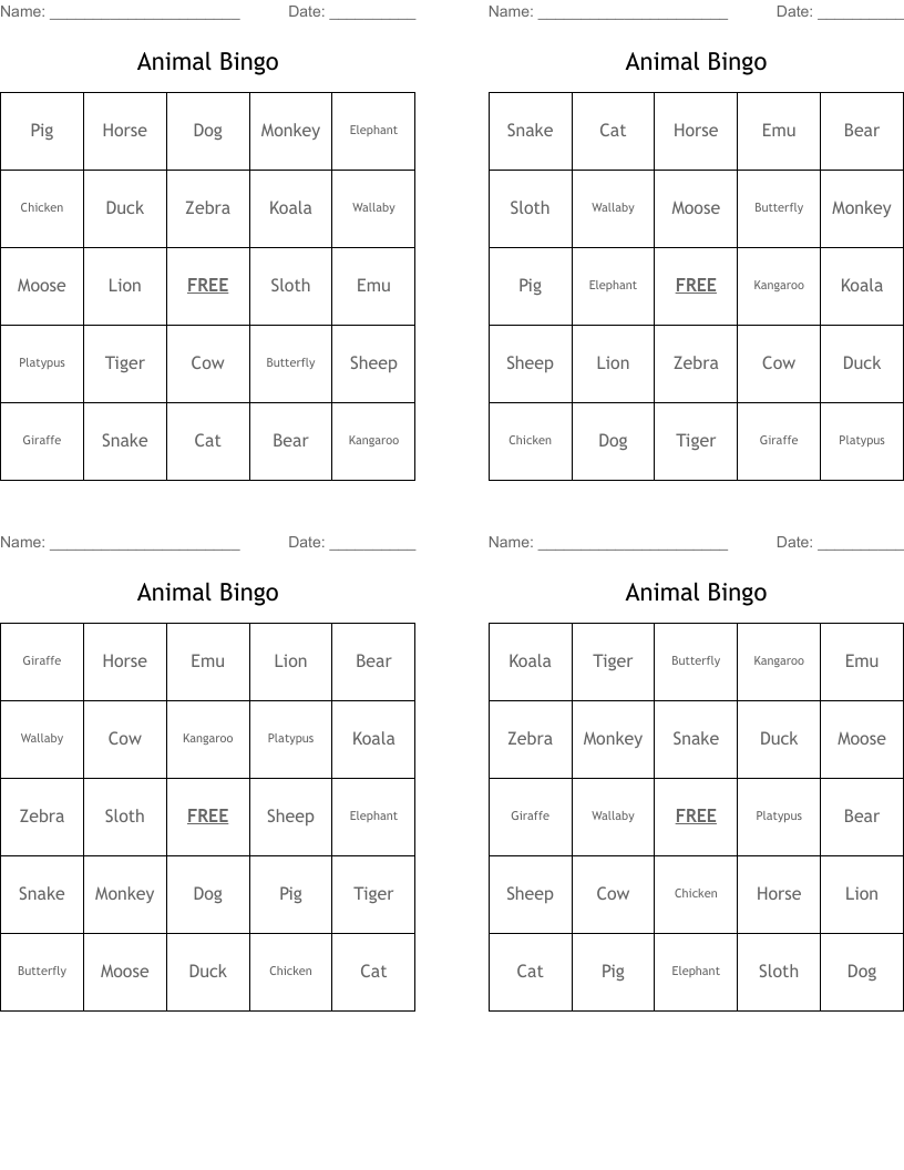 Animal Bingo