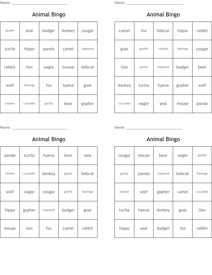 Animal Bingo