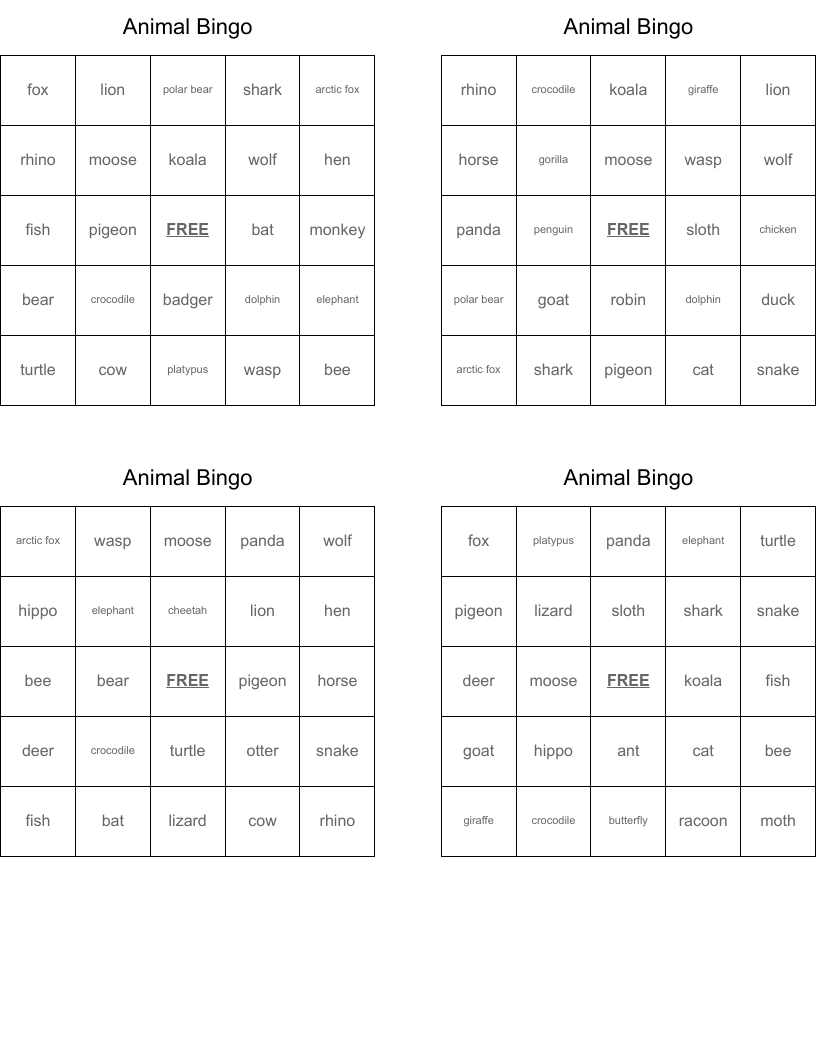 Animal Bingo