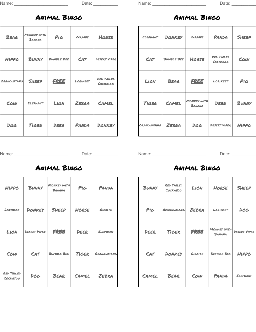 Animal Bingo