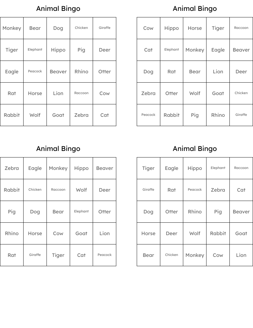 Animal Bingo