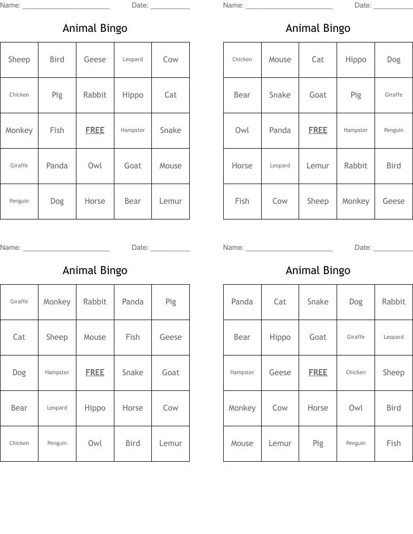 Animal Bingo