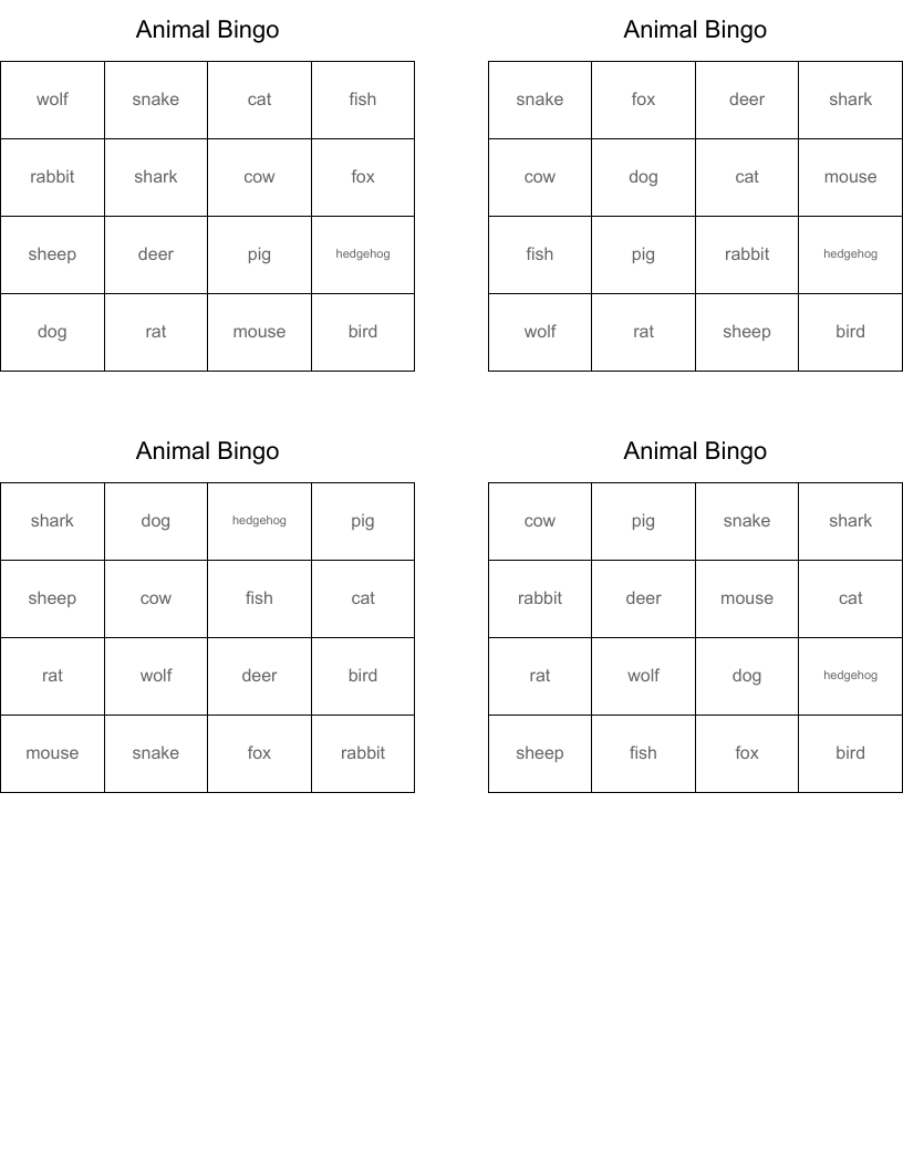 Animal Bingo