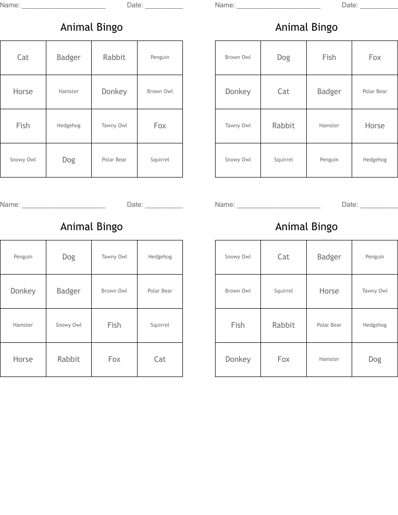 Animal Bingo