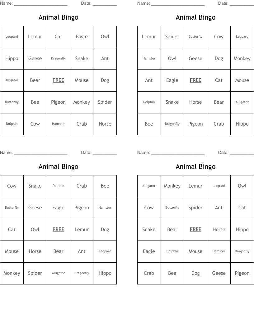 Animal Bingo