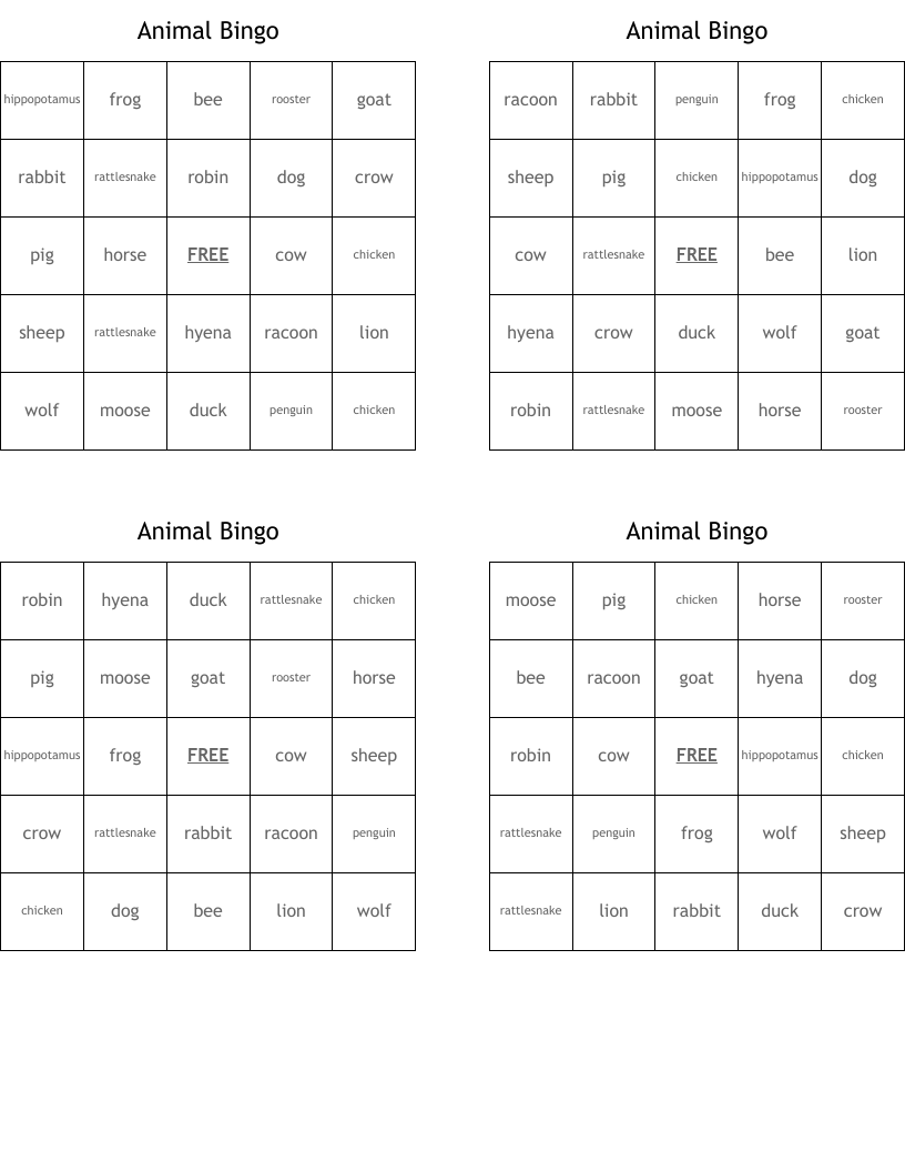 Animal Bingo